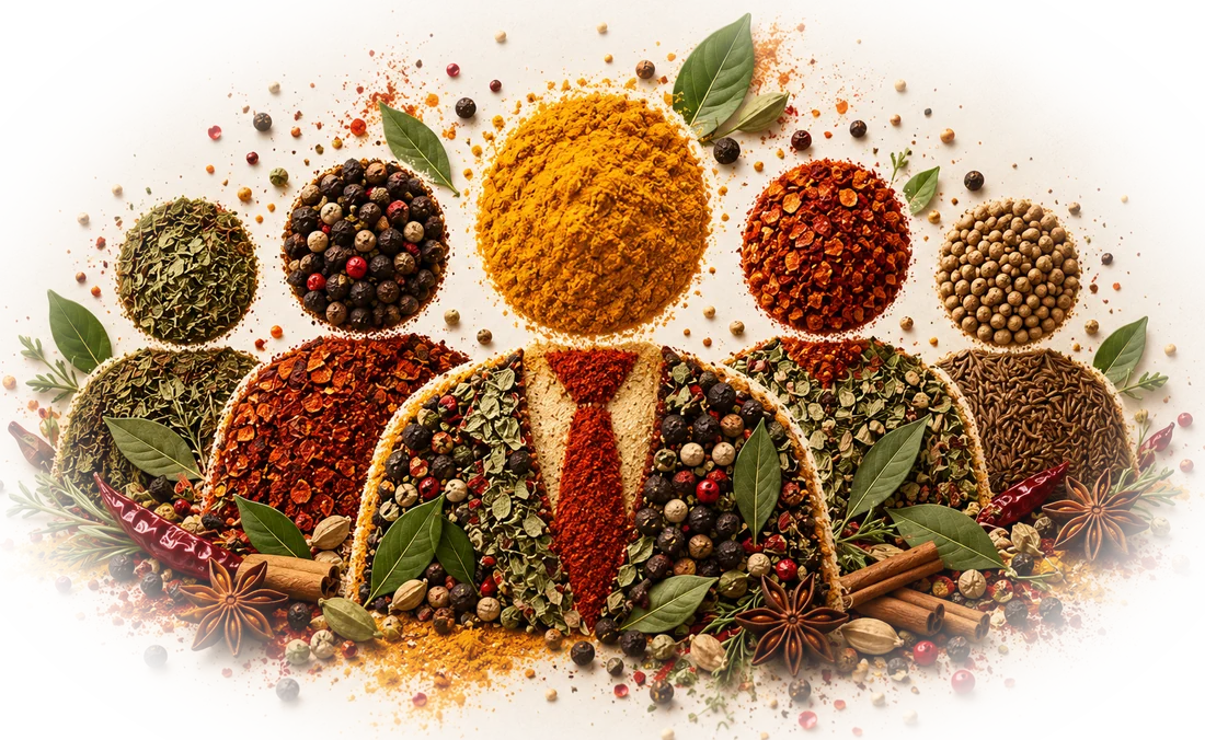 Un groupe de personnes composé d'épices, de graines et d'herbes